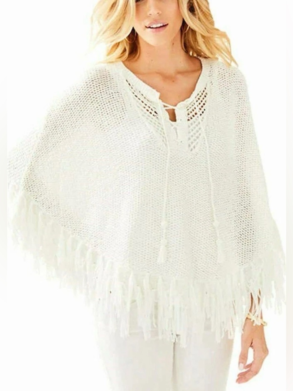 Lilly Pulitzer Pullover Fringed Cape Sweater White Small/Medium - C52-012
